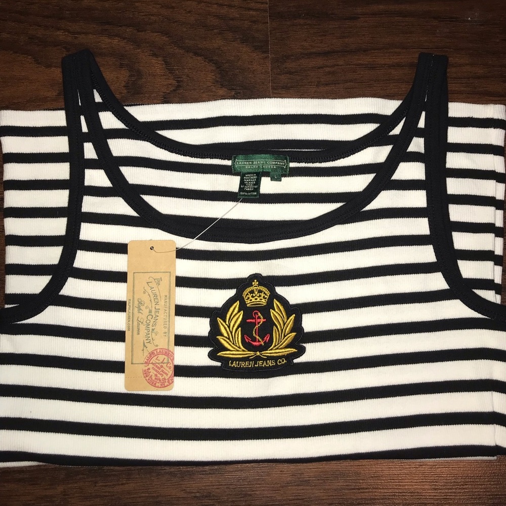 Ralph Lauren Black & White Striped Tank Top w Logo